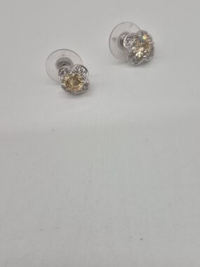 Yellow Crystal Flower Stud Earrings with Clear Accents
